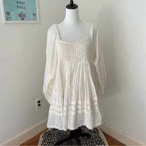Free People Ari White Boho Long Sleeve Mini Dress